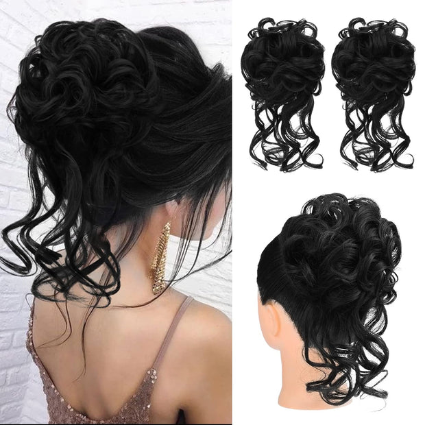 2-piece messy bun wig, available in multiple colors
