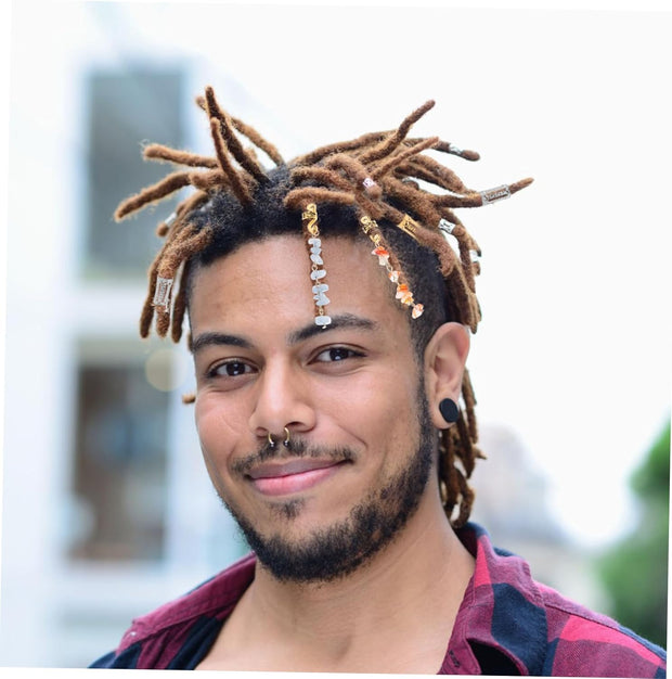 Handmade Hair Accessory with 2 Natural Gemstone Pendants – 24K Gold-Plated Stainless Steel