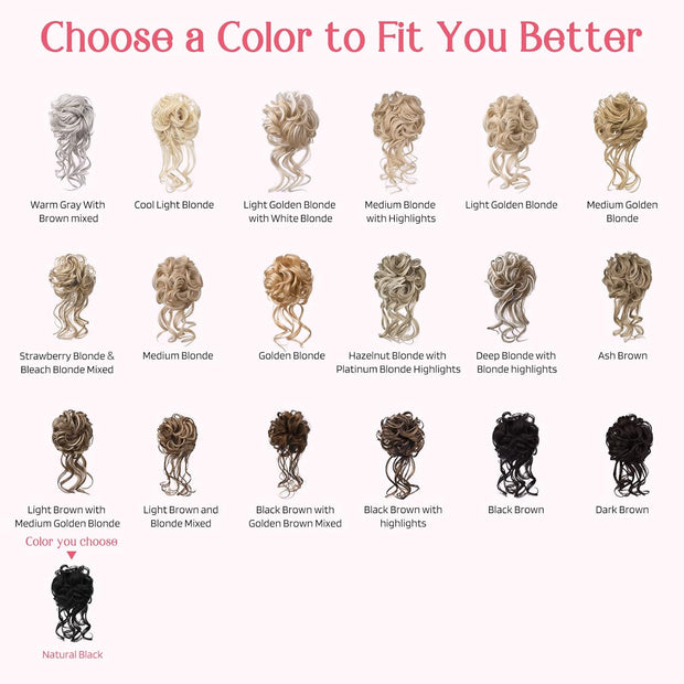 2-piece messy bun wig, available in multiple colors