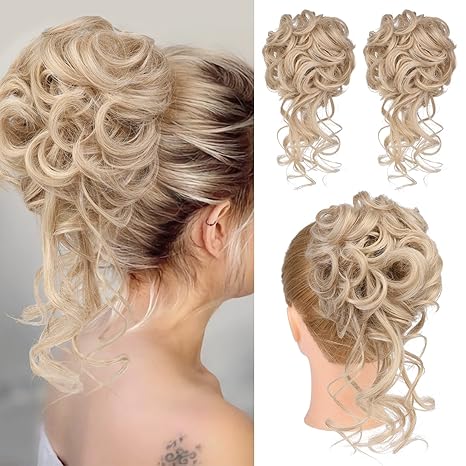 2-piece messy bun wig, available in multiple colors