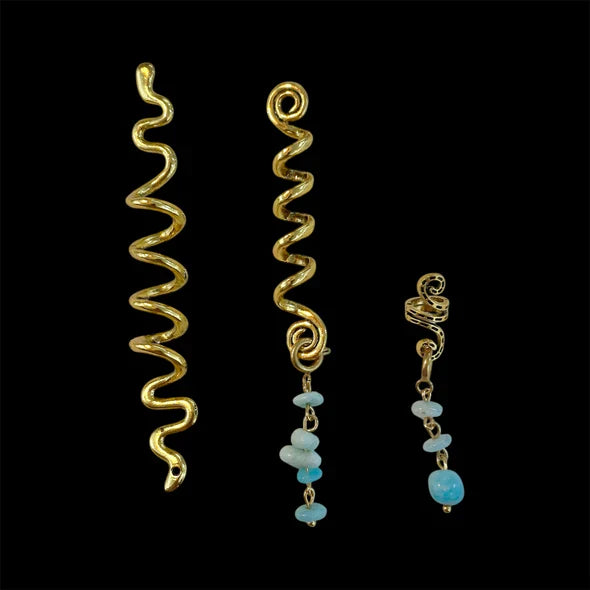 Handmade Hair Accessory with 2 Natural Gemstone Pendants – 24K Gold-Plated Stainless Steel