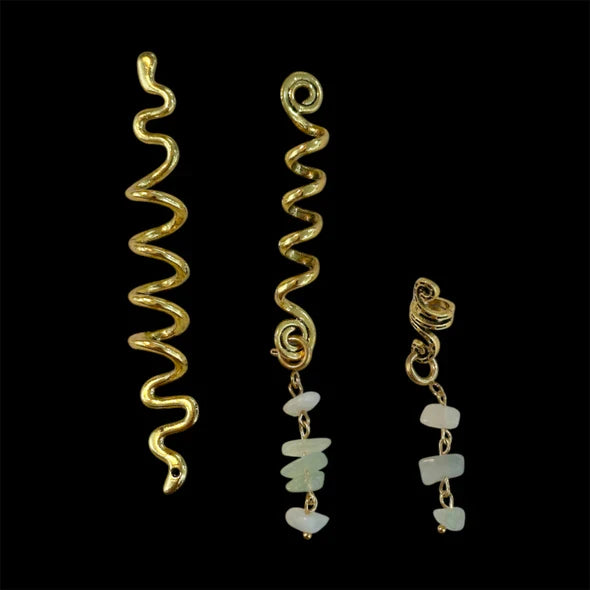 Handmade Hair Accessory with 2 Natural Gemstone Pendants – 24K Gold-Plated Stainless Steel