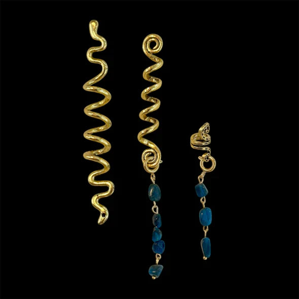 Handmade Hair Accessory with 2 Natural Gemstone Pendants – 24K Gold-Plated Stainless Steel