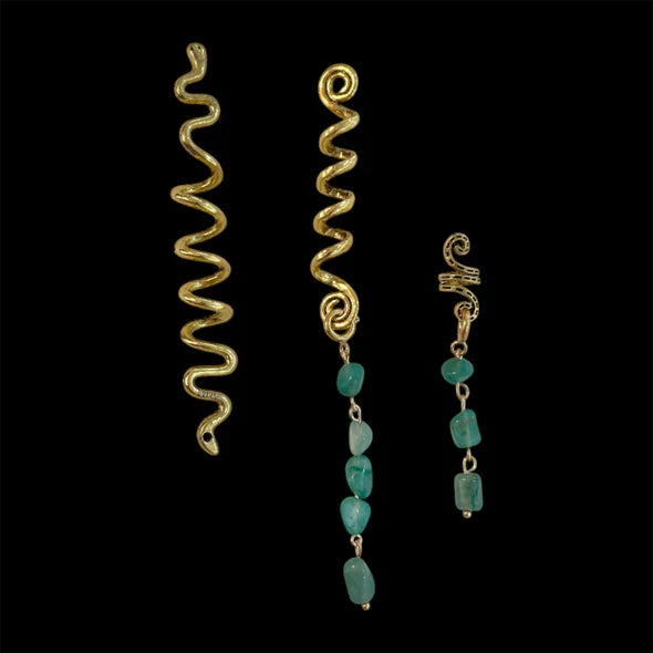 Handmade Hair Accessory with 2 Natural Gemstone Pendants – 24K Gold-Plated Stainless Steel