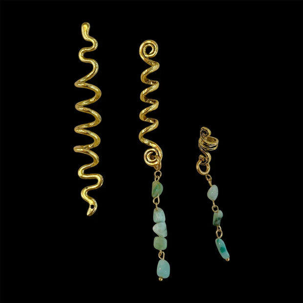 Handmade Hair Accessory with 2 Natural Gemstone Pendants – 24K Gold-Plated Stainless Steel