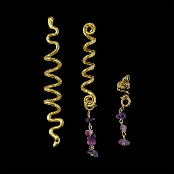 Handmade Hair Accessory with 2 Natural Gemstone Pendants – 24K Gold-Plated Stainless Steel
