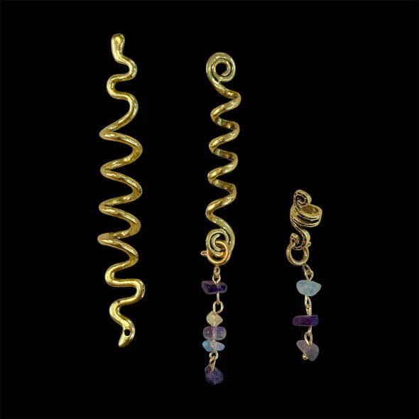 Handmade Hair Accessory with 2 Natural Gemstone Pendants – 24K Gold-Plated Stainless Steel