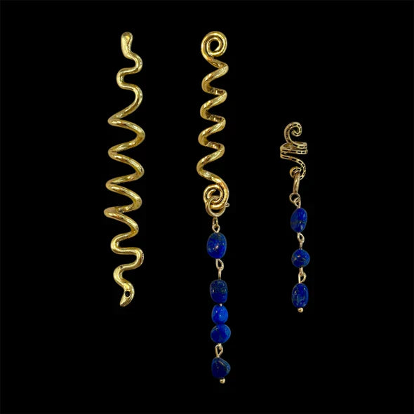 Handmade Hair Accessory with 2 Natural Gemstone Pendants – 24K Gold-Plated Stainless Steel