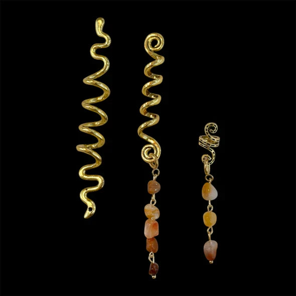 Handmade Hair Accessory with 2 Natural Gemstone Pendants – 24K Gold-Plated Stainless Steel