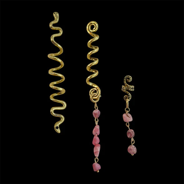 Handmade Hair Accessory with 2 Natural Gemstone Pendants – 24K Gold-Plated Stainless Steel