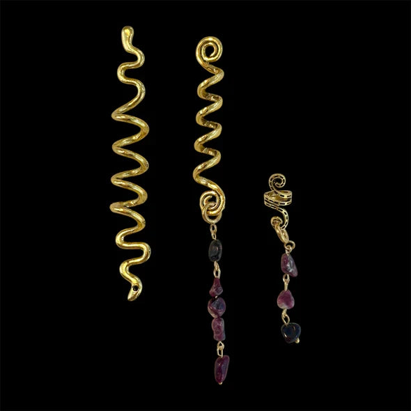 Handmade Hair Accessory with 2 Natural Gemstone Pendants – 24K Gold-Plated Stainless Steel